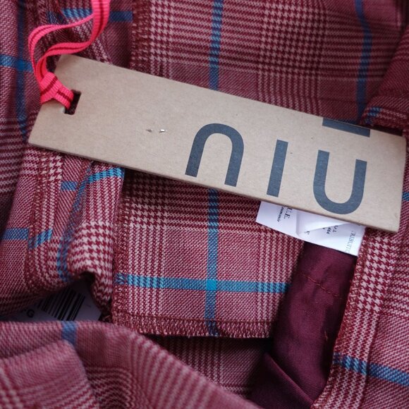 NWT NIU Women's Plaid Dress Pants Trousers Sz M Red Pleated Wool Blend Preppy - Picture 7 of 11
